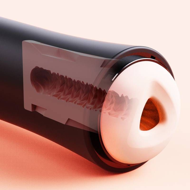 Cutaway view of the Inscup 2 Contracting Vibrating USB Masturbator highlighting the internal TPE sleeve for pleasure.