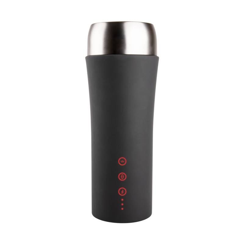 Inscup 2 Contracting Vibrating USB Masturbator in sleek black design with stainless steel details and control buttons.