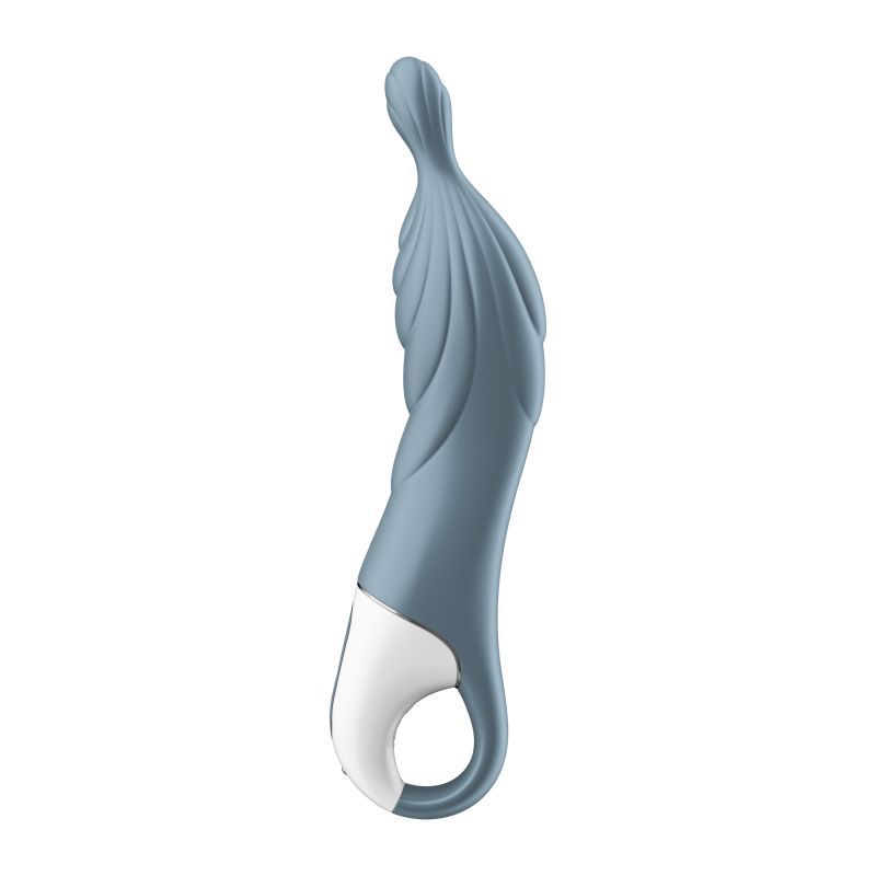 A-mazing 2 vibrator in grey showcasing its design for A-spot stimulation, featuring a ring handle and smooth silicone.