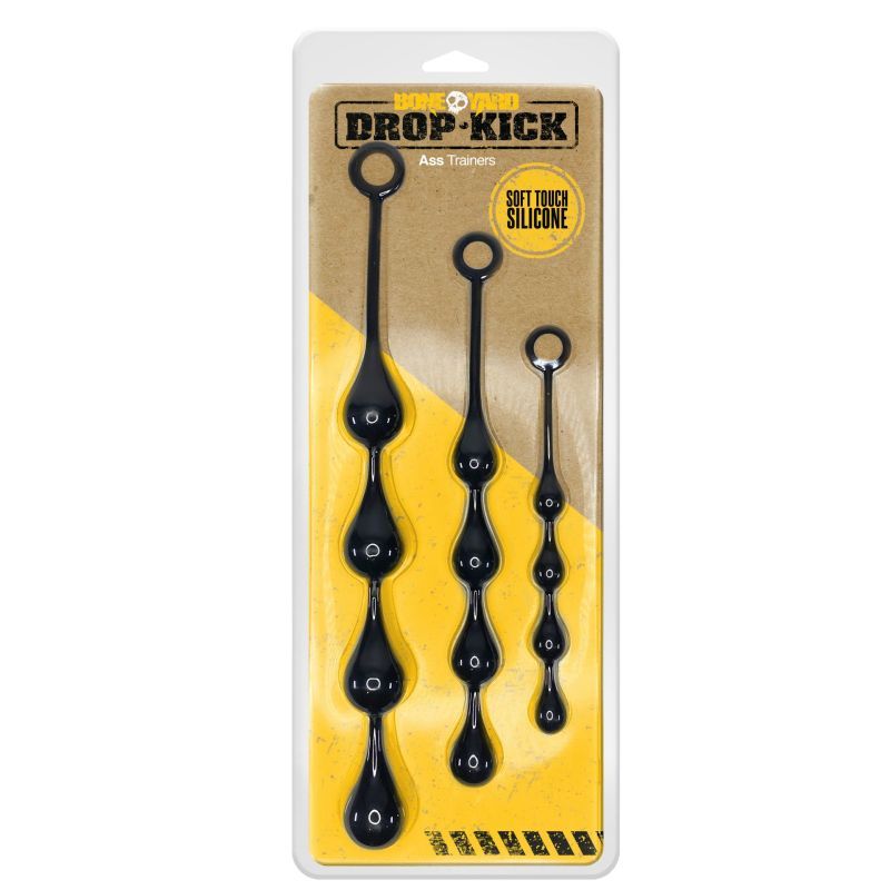 Drop-Kick silicone beginner ass training kit with three graduated sizes for anal play.