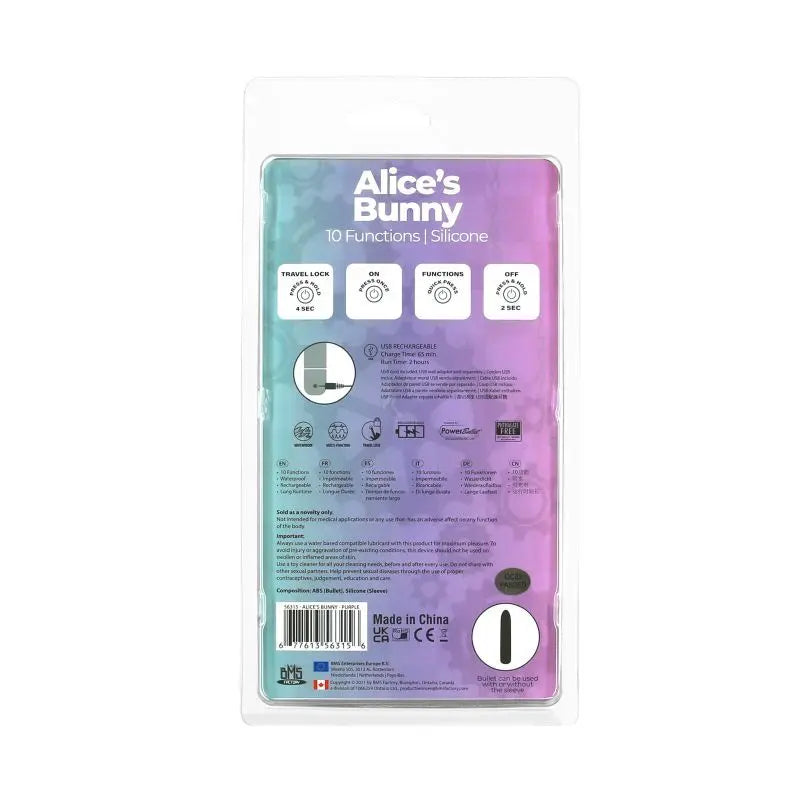 Affordable quality Alices Bunny Rechargeable Bullet w Rabbit Sleeve Purple  from PowerBullet by Discreet Intimate Essentials with Discreet Delivery 