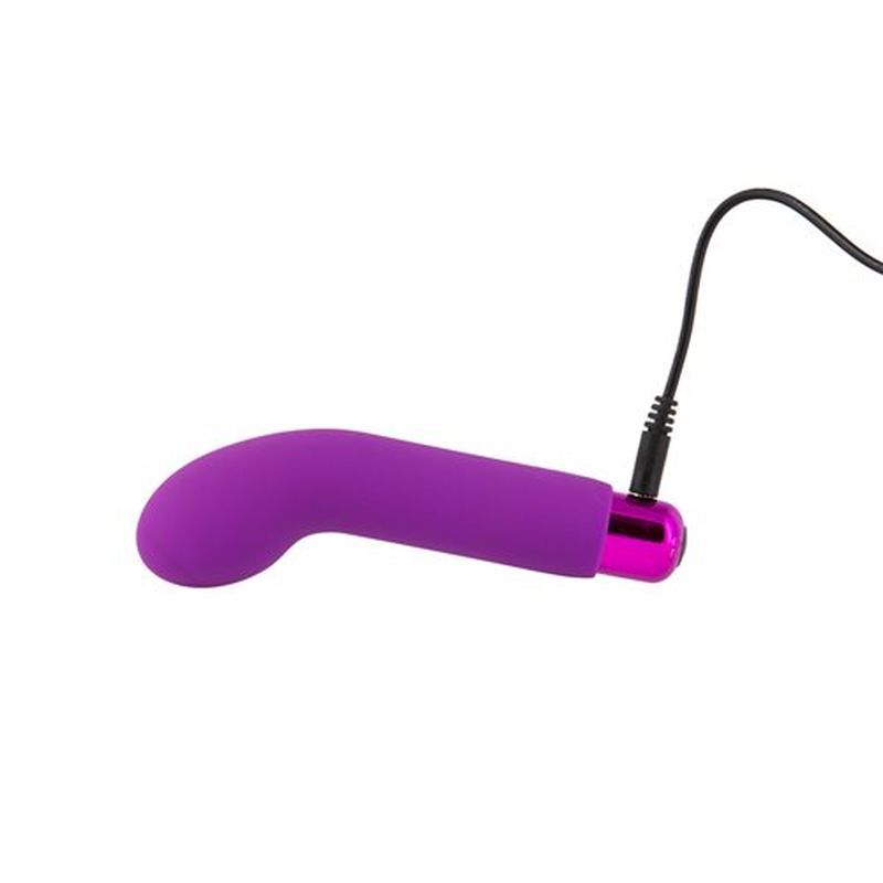 G-spot vibrator with removable silicone sleeve in purple color, designed for targeted stimulation and portability.