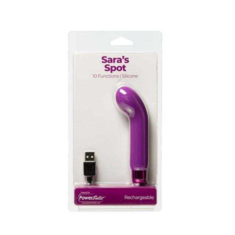 Power Bullet Sara’s Spot G-spot vibrator with removable silicone sleeve in purple packaging.