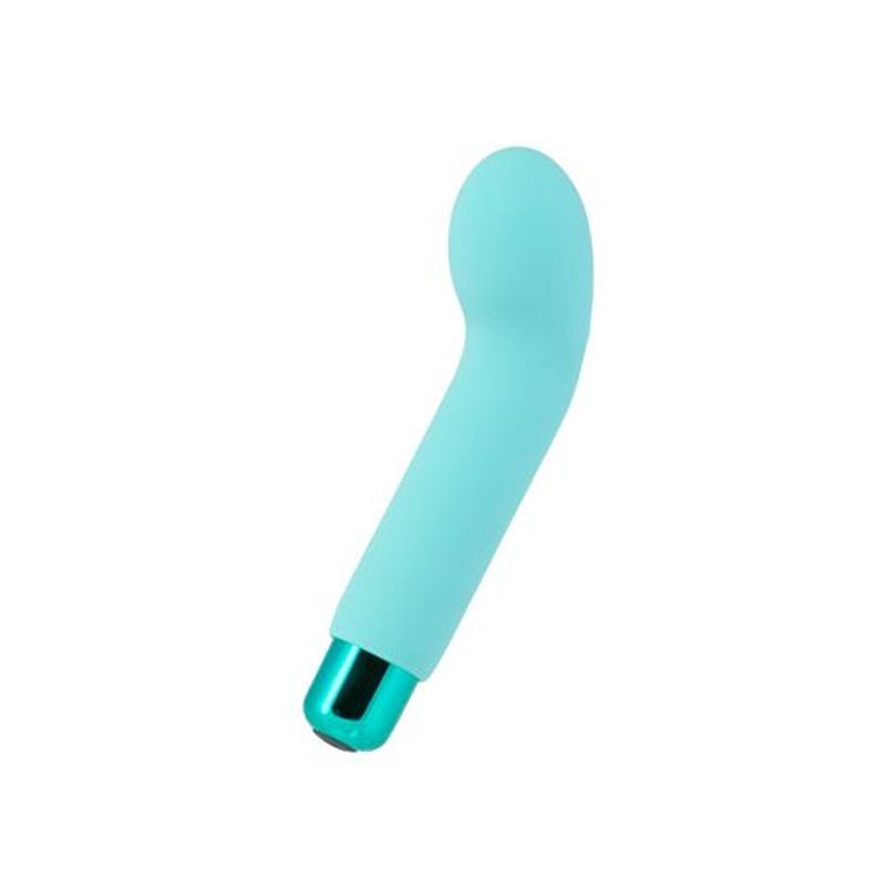 G-spot vibrator teal, compact design with silicone sleeve and advanced motor for rumbly vibrations.
