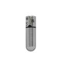Rechargeable power bullet vibrator with a sleek silver design and easy-to-use control buttons.
