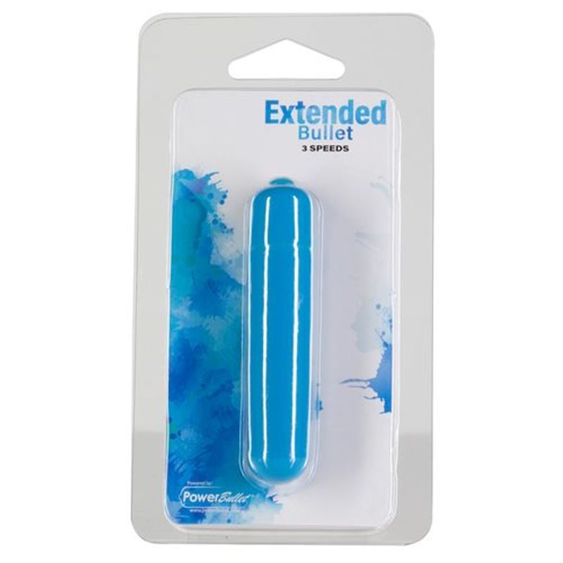Power Bullet Extended 9cm teal packaging showcasing the 3 speed bullet vibrator for versatile pleasure.