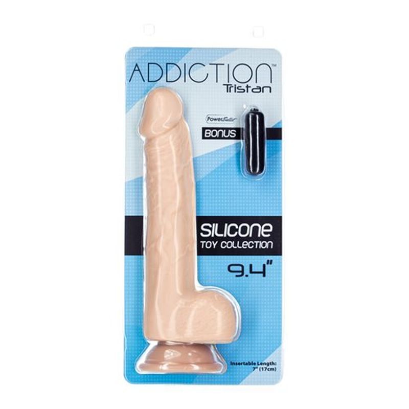 Tristan 9in Dong Beige realistic silicone dildo packaging showcasing its lifelike design and premium silicone material.