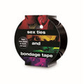 Sex, Ties and Bondage Tape Black packaging featuring vibrant images and text highlighting its unique qualities.