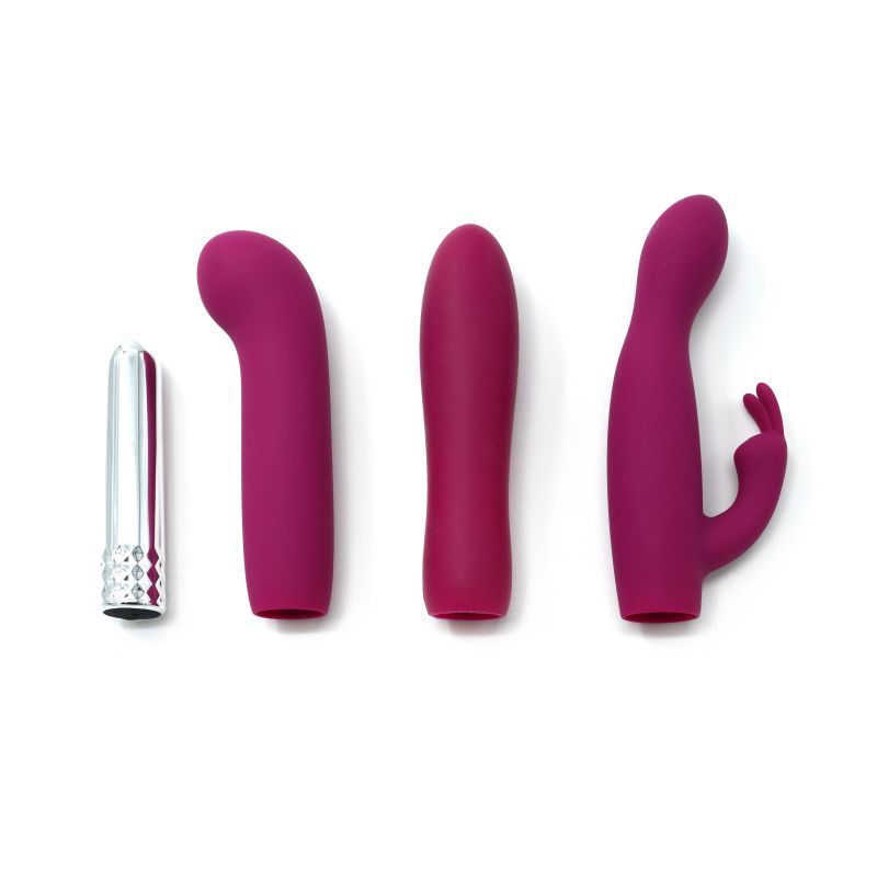 Skins Minis - Massage A Trois featuring a discreet bullet massager and three unique covers for varied pleasure.
