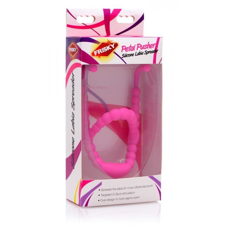 Petal Pusher Silicone Labia Spreader in packaging, designed for G-spot stimulation and labia spreading.