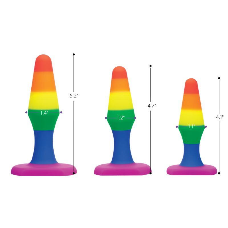 Rainbow Ready Anal Trainer Set showcasing three colorful anal plugs, perfect for anal trainer set beginners.