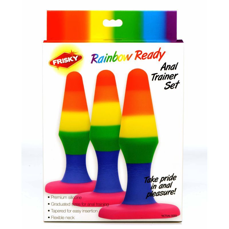 Rainbow Ready Anal Trainer Set featuring colorful silicone plugs for anal training and pleasure.