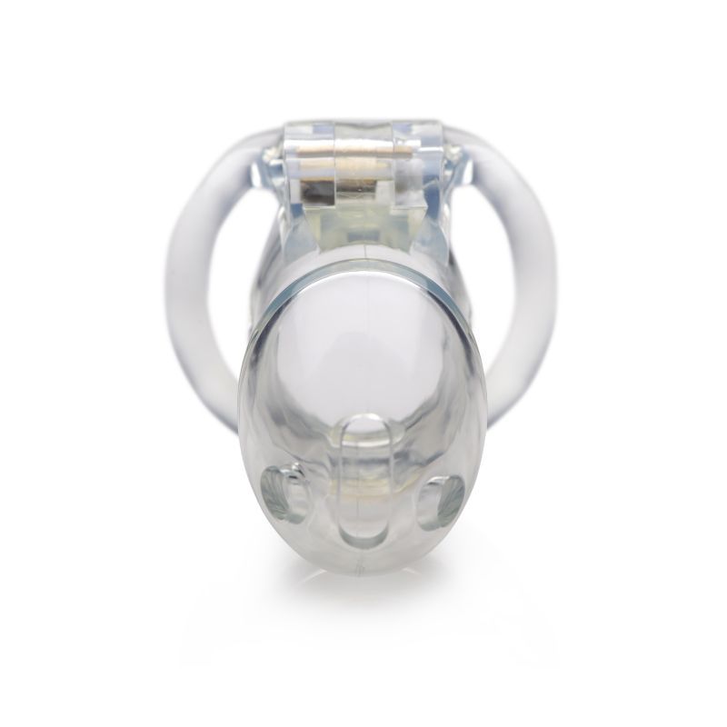 Clear Captor Chastity Cage Small designed for comfort and visibility with ventilation holes and pee through tip.