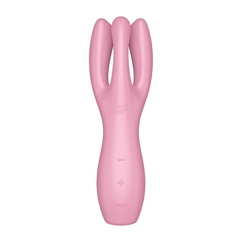 Satisfyer Threesome 3 lay-on vibrator for clitoral stimulation in pink with adjustable arms and dual motors.