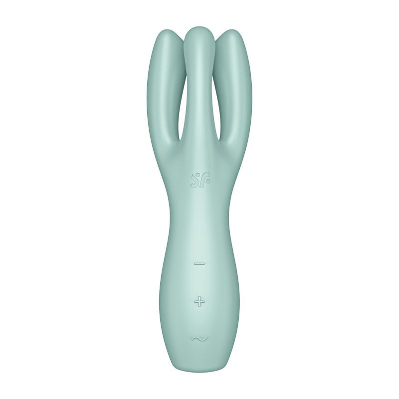 Satisfyer Threesome 3 lay-on vibrator for clitoral stimulation in mint green color, featuring adjustable flexible arms.