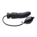 Dick Spand Inflatable Silicone Dildo Black with attached pump for customizable size, crafted in smooth black silicone.