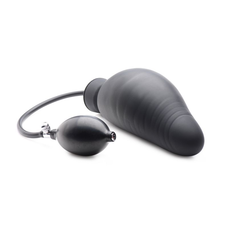 Dick Spand Inflatable Silicone Dildo Black with pump for customizable size and realistic features.
