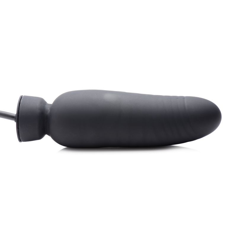 Dick Spand Inflatable Silicone Dildo Black side view showcasing its realistic design and smooth, velvety texture.