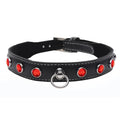 red rhinestone leather choker adorned with sparkling red rhinestones and O-Ring detail.