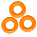 Three orange jumbo cockrings designed for grip and comfort, made from soft stretchy rubbery material.