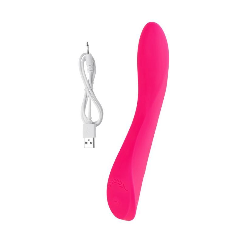 JOS Twig Slimline Vibrator, a G-spot silicone vibrator with USB charger, ergonomic design, waterproof, pink, 20.5 cm long.
