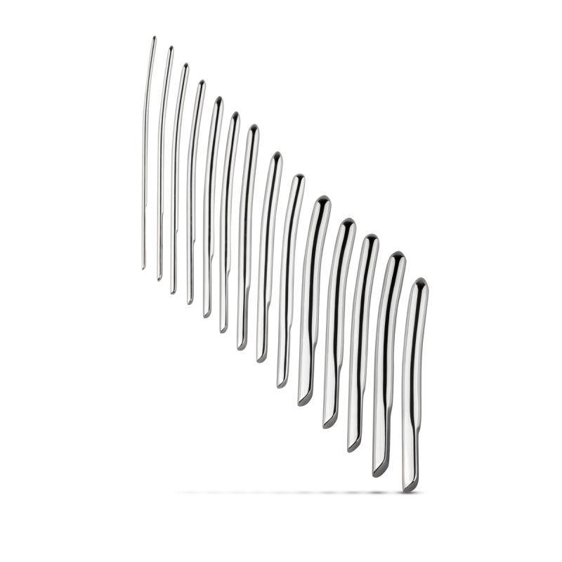 Single Ended Dilator Set 14 Pc made of stainless steel for endless pleasure, featuring various diameters.