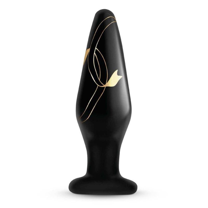 Handblown glass anal plug designed for intimate pleasure and stimulation, featuring a smooth shaft and elegant design.
