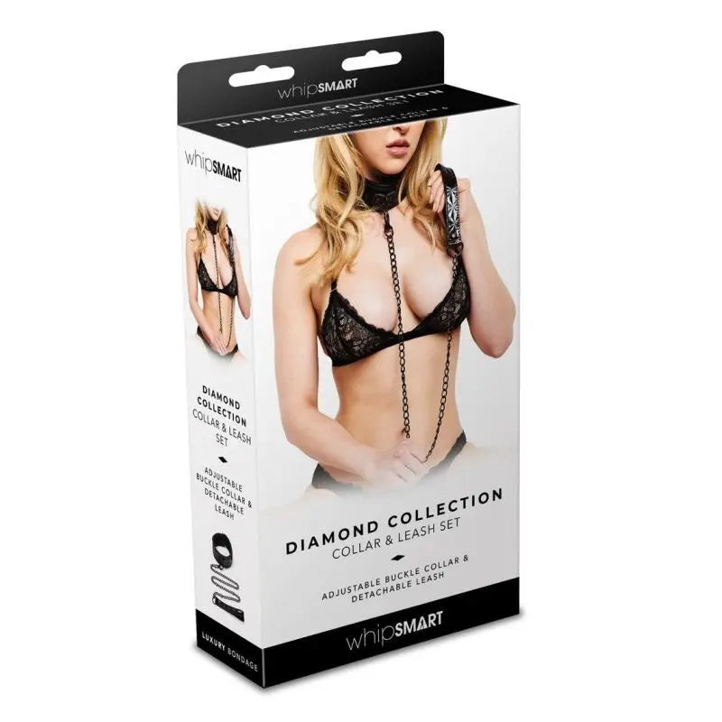 Whip Smart Diamond Collar and Leash Black Whipsmart Discreet Intimate Essentials.