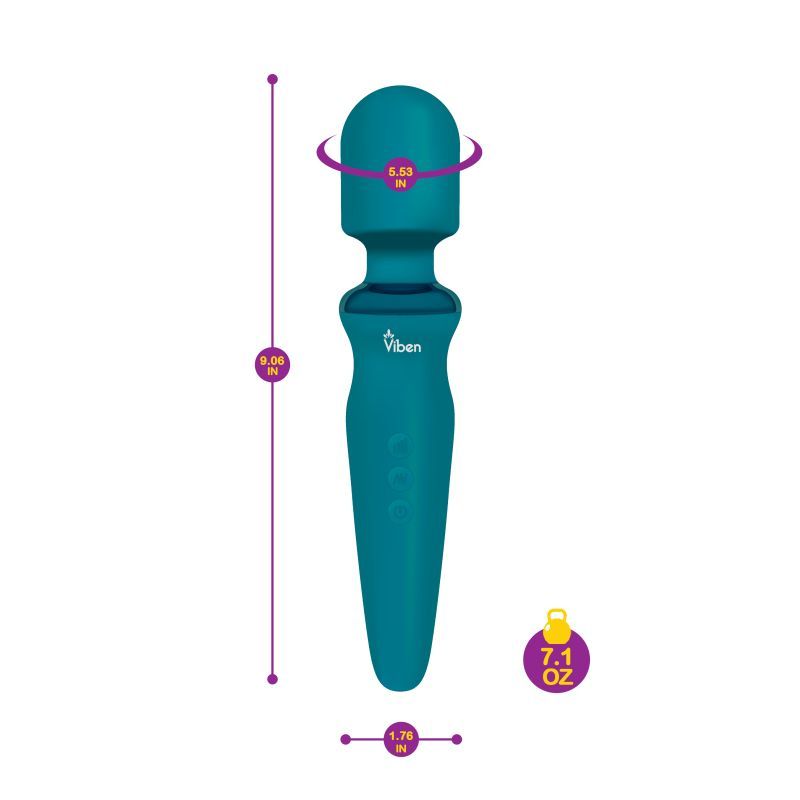 Viben Fierce Rechargeable Wand Massager Ocean dimensions and specifications graphic