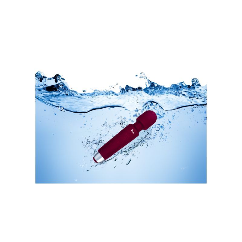 Viben Tempest rechargeable wand massager Ruby waterproof design in water with textured grip and sleek finish.