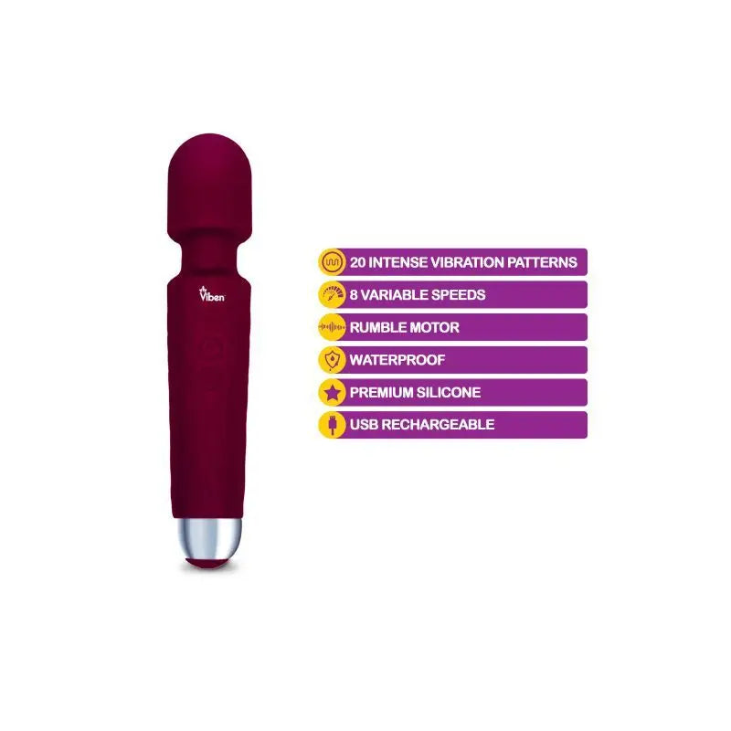 Viben Tempest Rechargeable Wand Massager Ruby Viben Discreet Intimate Essentials.