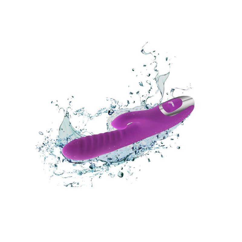 Viben Frenzy Suction Rabbit Vibe Berry splashing in water, showcasing its silicone design and features.