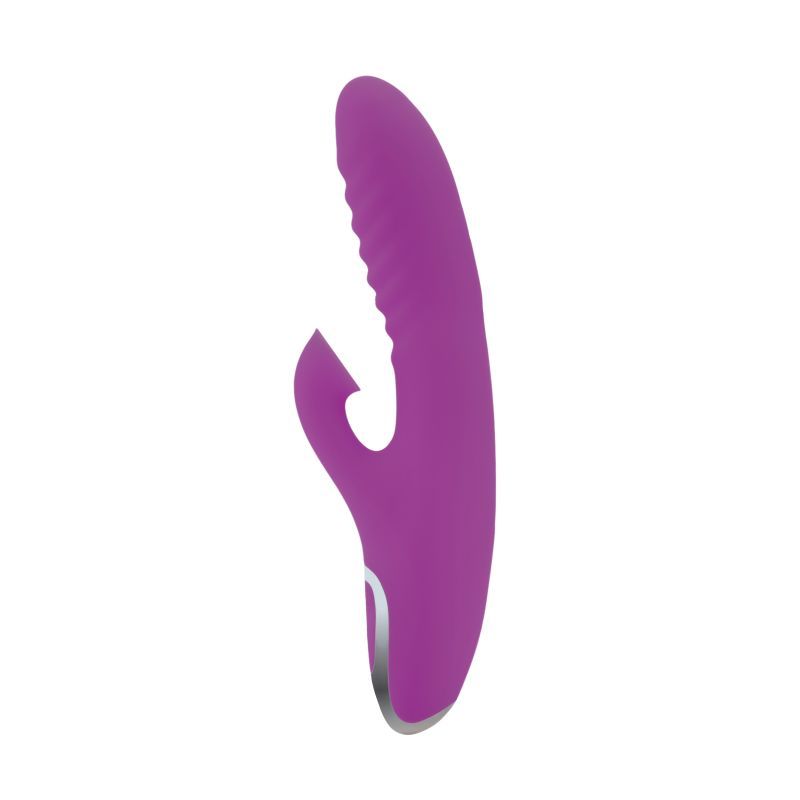 Viben Frenzy Suction Rabbit Vibe Berry, a silicone suction rabbit vibe with pleasure ridges and clitoral suction.