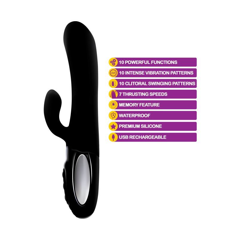 Viben Hypnotic Thrusting Rabbit Vibe features 10 functions, clitoral swing patterns & thrusting speeds. Ideal thrusting rabbit vibrator.