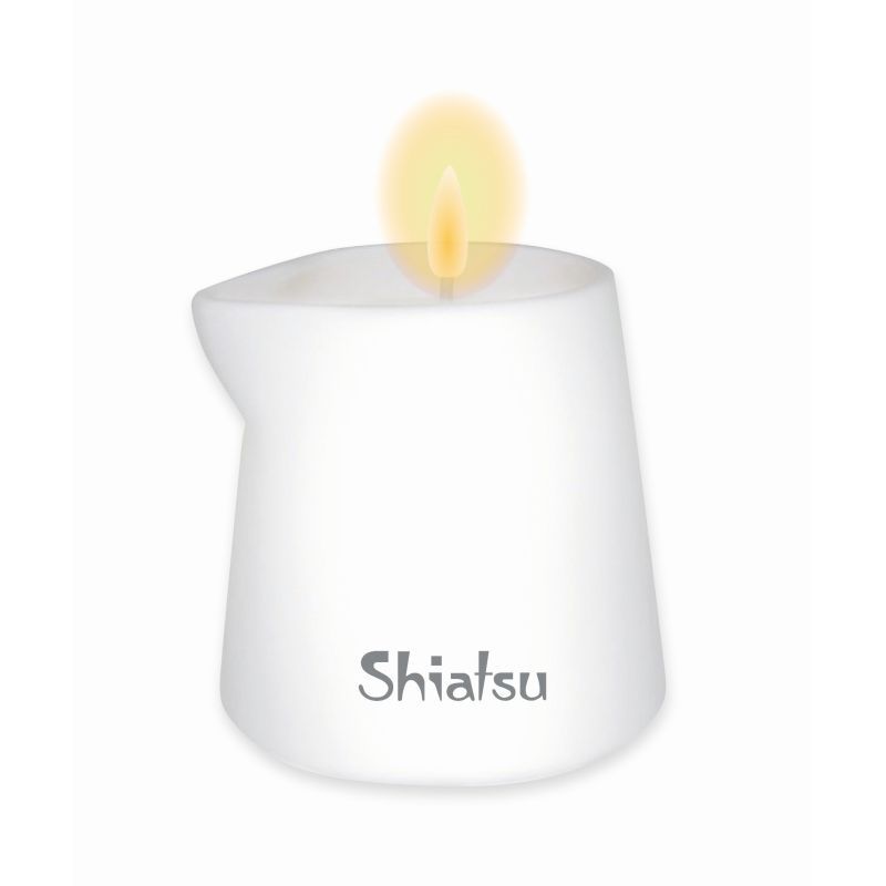 Shiatsu Massage Candle Patchouli with soft glow, ideal for intimate essentials and sensual partner massages.