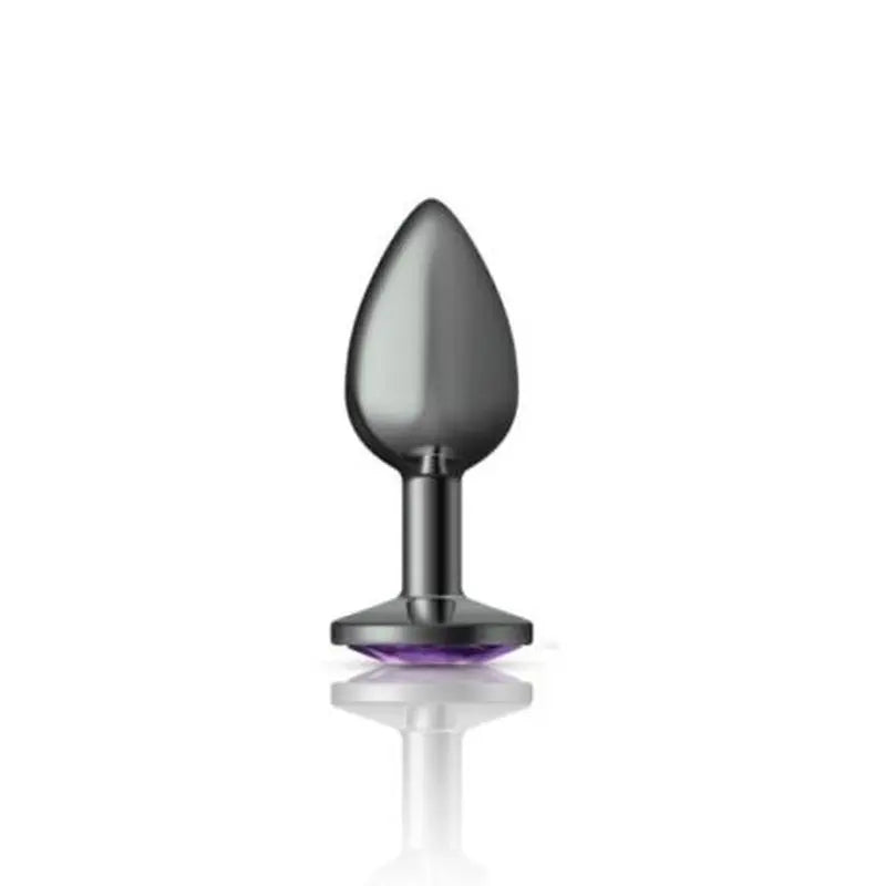 Cheeky Charms Gunmetal Round Butt Plug w Purple Jewel Small Cheeky Charms Discreet Intimate Essentials.