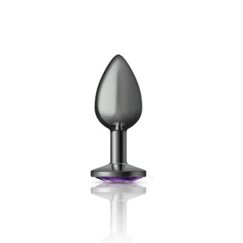 Cheeky Charms Gunmetal Round Butt Plug w Purple Jewel Small Cheeky Charms Discreet Intimate Essentials.