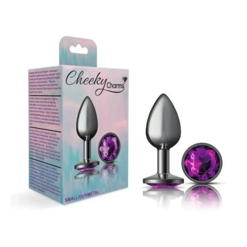 Cheeky Charms Gunmetal Round Butt Plug w Purple Jewel Small Cheeky Charms Discreet Intimate Essentials.