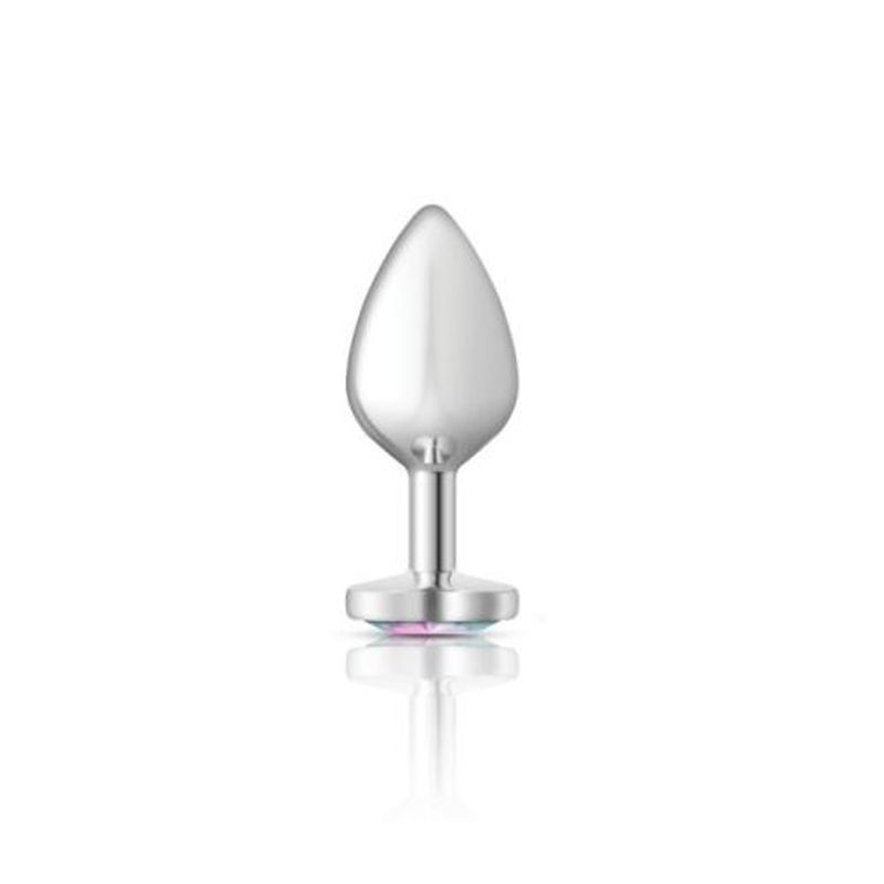Cheeky Charms Silver Metal Butt Plug w Heart Clear Jewel Medium - heart jewel butt plug