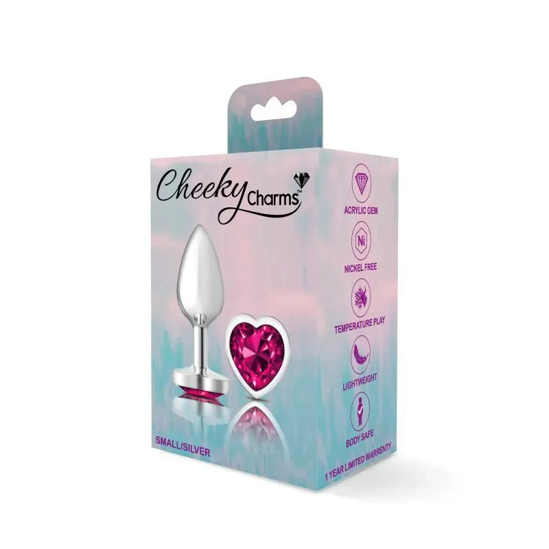 Cheeky Charms Silver Metal  Butt Plug w Heart Pink Jewel Small Cheeky Charms Discreet Intimate Essentials.