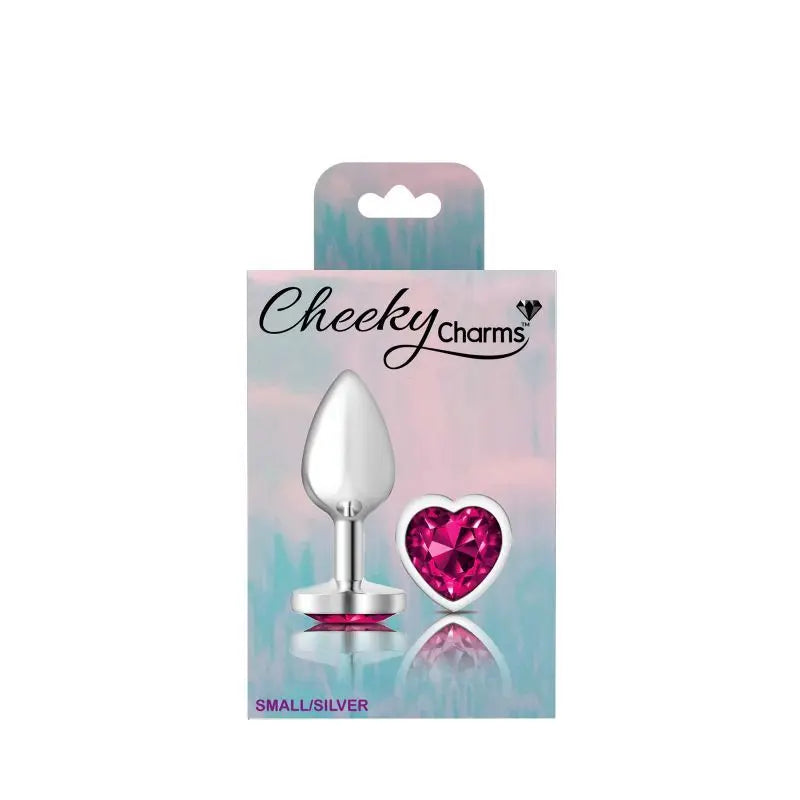 Cheeky Charms Silver Metal  Butt Plug w Heart Pink Jewel Small Cheeky Charms Discreet Intimate Essentials.