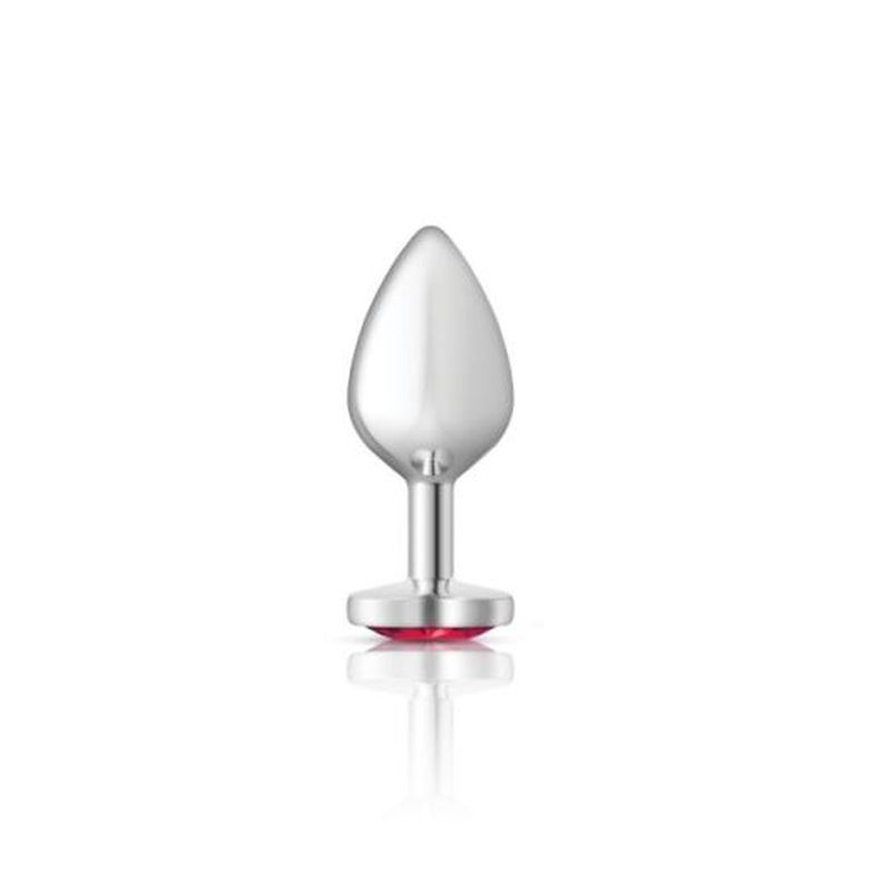 Cheeky Charms silver heart jewel butt plug with pink acrylic gem, lightweight, elegant design for comfortable use.
