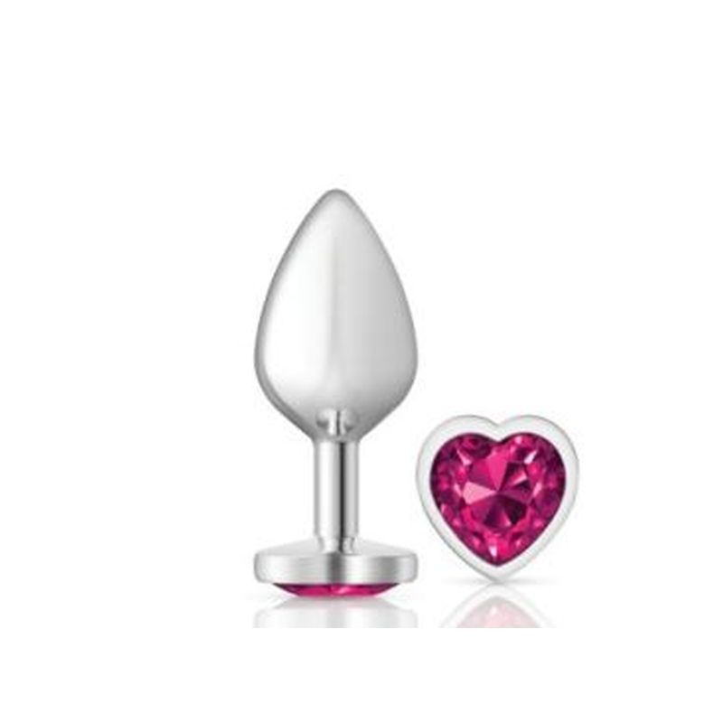 Cheeky Charms silver metal butt plug with heart jewel designed for pleasure and elegance.