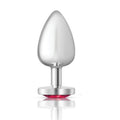 Cheeky Charms silver heart jewel butt plug with vibrant pink jewel and smooth aluminium design.