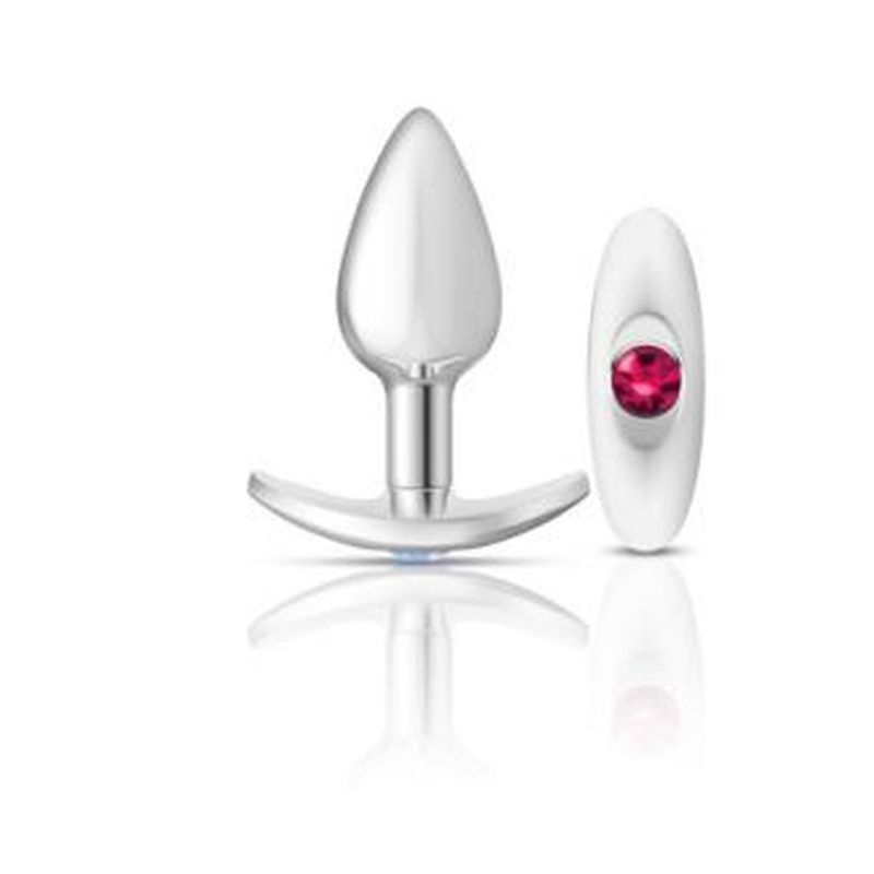 Cheeky Charms silver anchor butt plug with interchangeable clear and teal jewels.