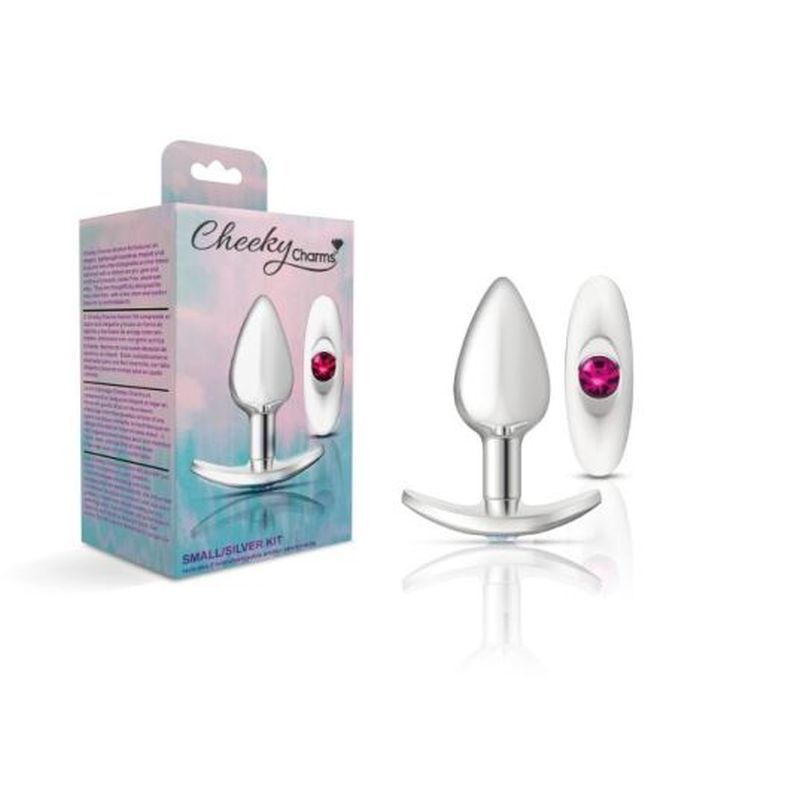 Cheeky Charms Silver Anchor Butt Plug with clear and teal jewel kit, stylish anal plug for couples and solo play.