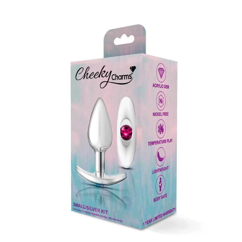 Cheeky Charms Silver Anchor Butt Plug with acrylic gem, nickel free, designed for temperature play and body safe.
