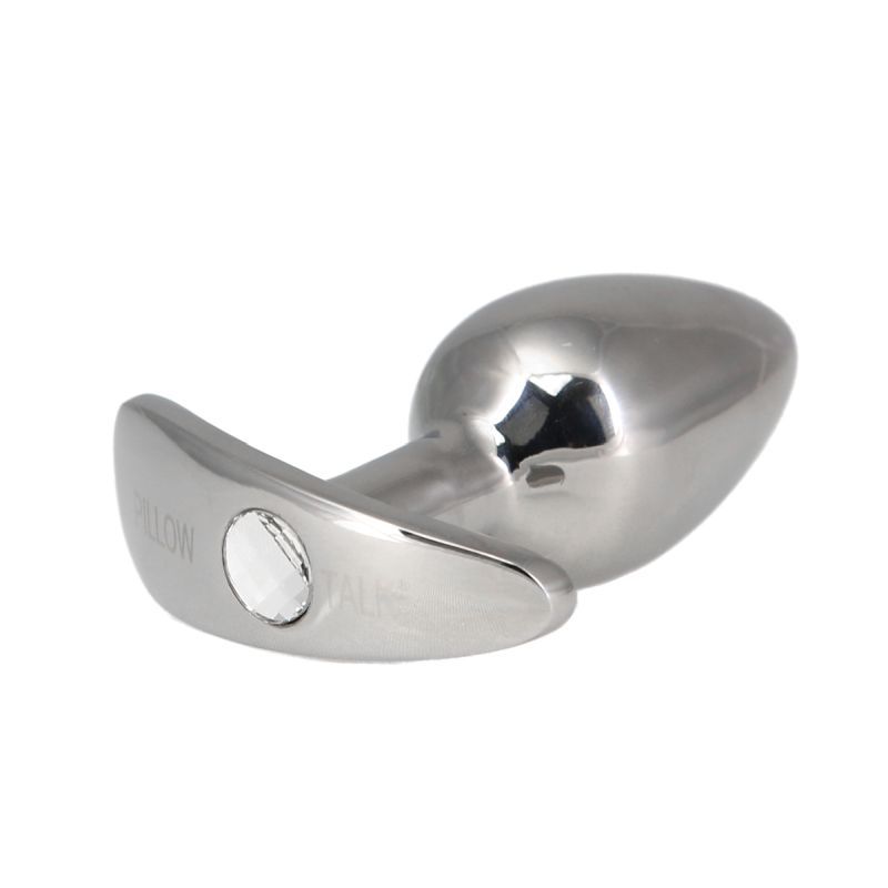 Pillow Talk Sneaky luxurious stainless steel anal plug with crystal featuring tapered tip and wide base.