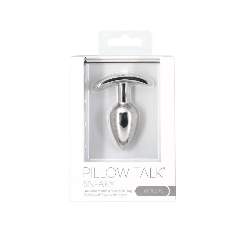Pillow Talk Sneaky Luxurious Stainless Steel Anal Plug with Swarovski Crystal in packaging.