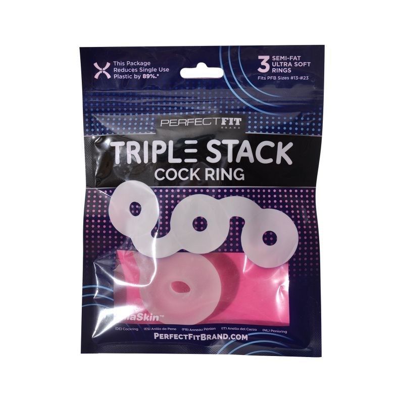 Triple Stack Cock Ring packaging showing three ultra-soft rings made from SilaSkin material for versatility and comfort.